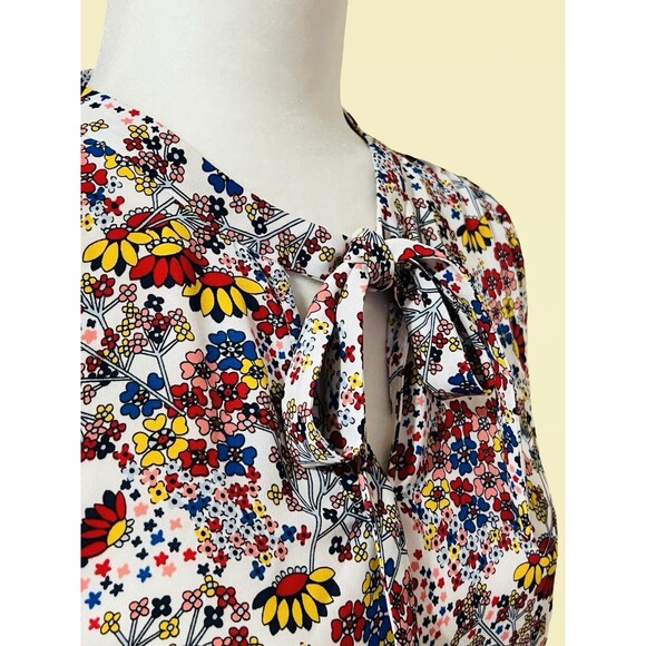 Talbots Floral Print Key Hole Neck With Ties Long Sleeve Blouse Women’s XS - Picture 1 of 12
